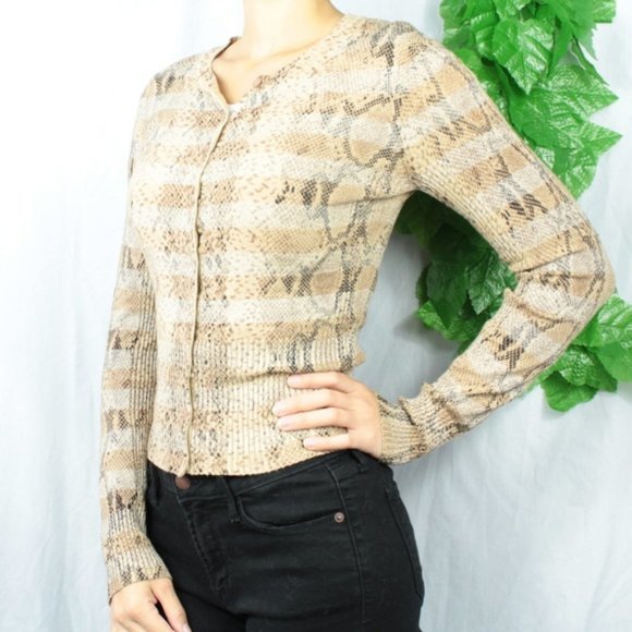 Express Snakeskin Print Button Up Cardigan - Picture 1 of 17